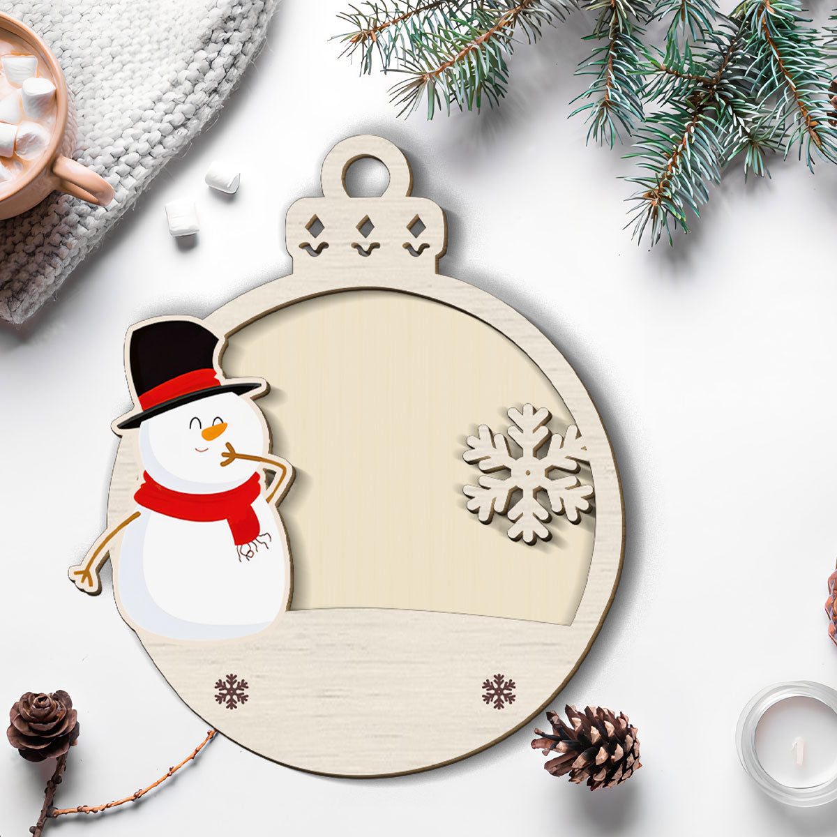 Petthouse | Personalized Christmas Balls With Name Ornament, Snowman Kids Wood Ornament, Monogram Christmas