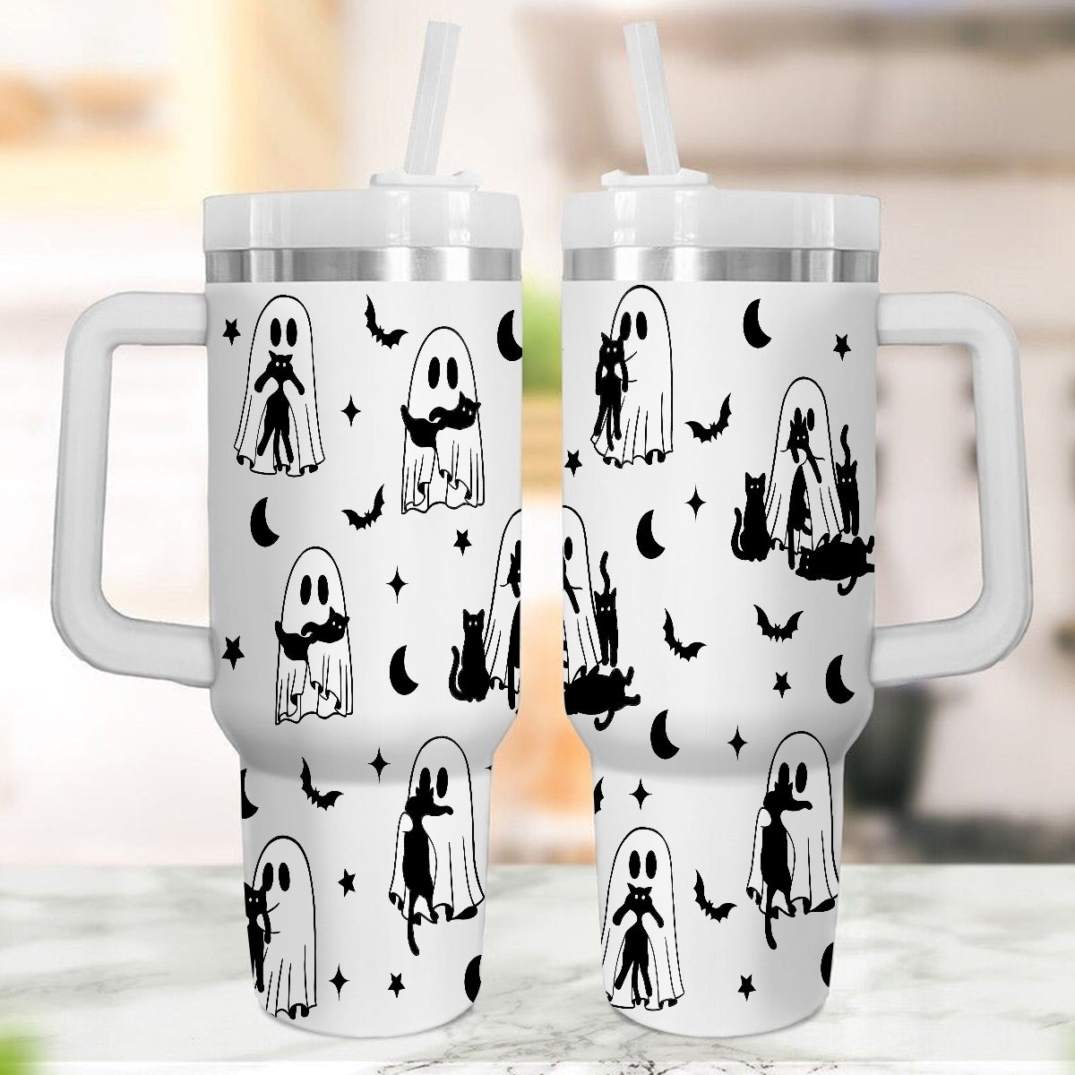 Petthouse | Cute Ghost Cat Halloween 40oz Tumbler,  Spooky Black Cat, Halloween Ghost Cat Mom Gift