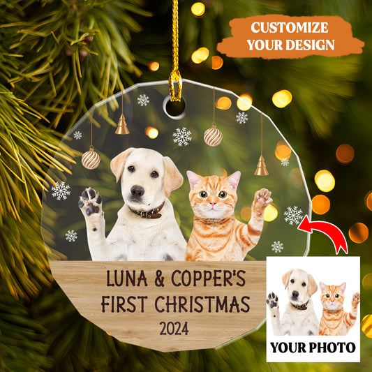 Petthouse | Personalize Dog And Cat Photo Ornament, Pet First Christmas, Celebrate Christmas Holiday