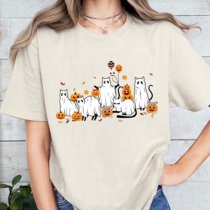 Petthouse | Cute Ghost Black Cats Shirt, Spooky Season, Cat Lover Gift, Halloween Ghost Cat Shirt