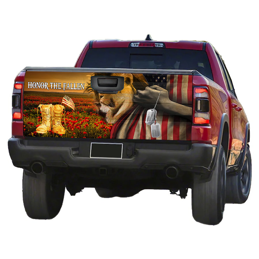 Petthouse | Honor The Fallen Lion Christian Tailgate Wrap Decal American Veteran Decal Sticker