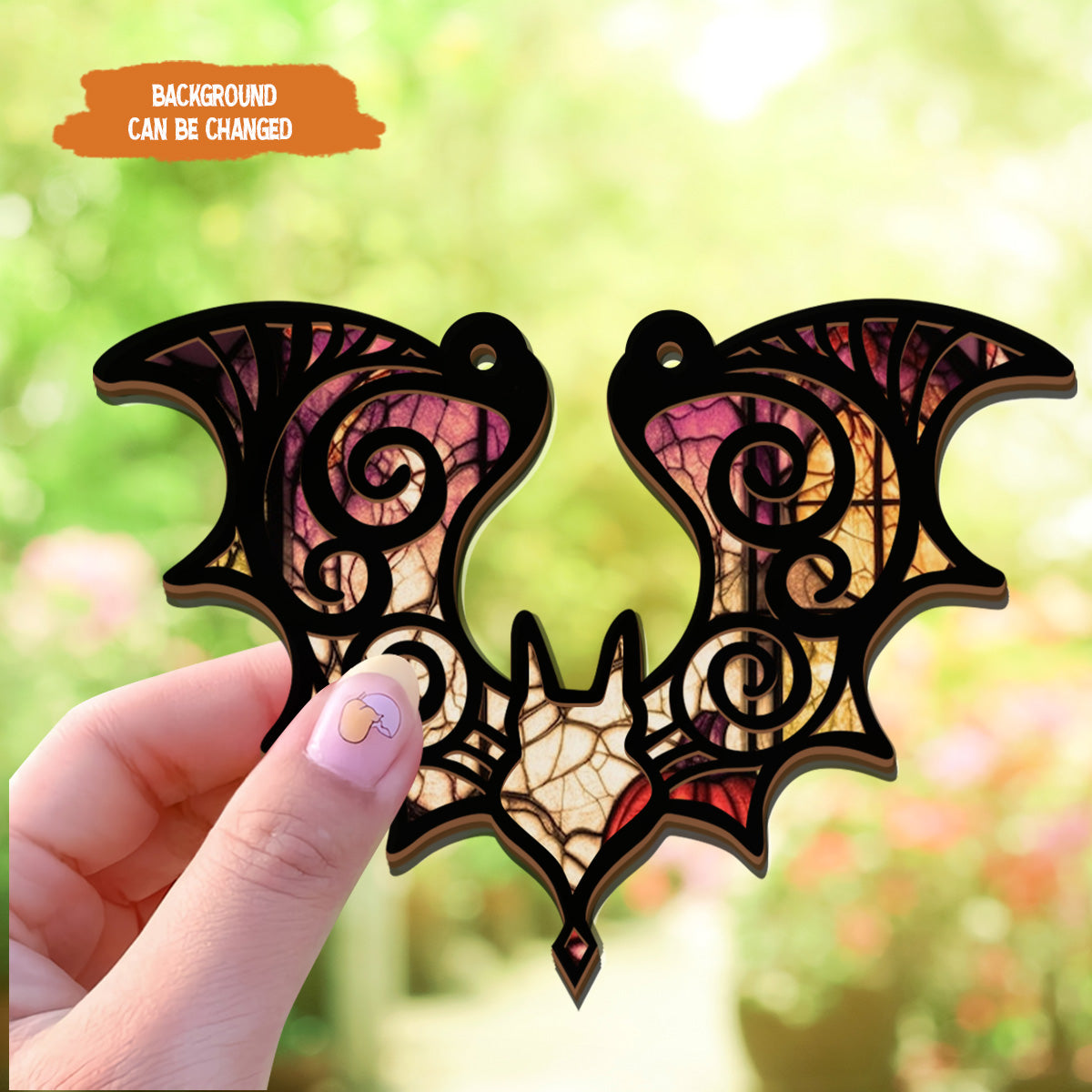 Petthouse | Hanging Bat Suncatcher Ornament, Bat Gothic Halloween Window Hanging, Halloween Bat