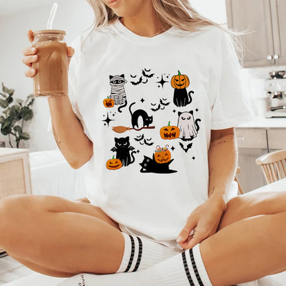 Petthouse | Black Cats Pumpkin Shirt, Spooky Season Shirt, Halloween Ghost Pumpkin Cat Shirt Gift