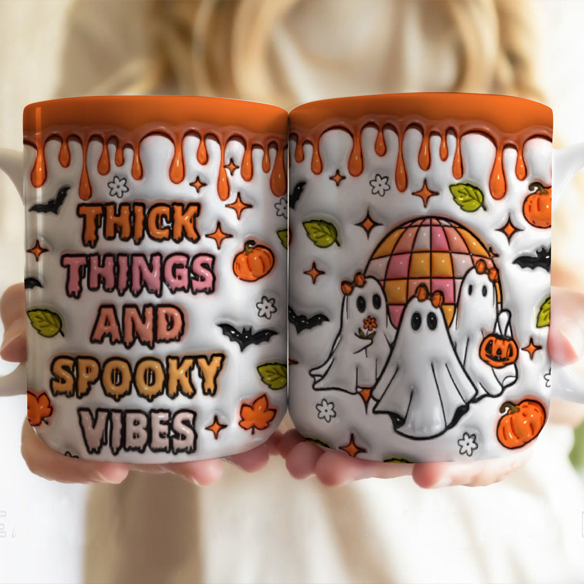 Petthouse | Thick Thighs And Spooky Vibes Skinny Mug, Ghost Spooky 3d Inflated Effect Printed Mug