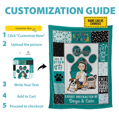 Petthouse | Personalized Pet Lovers Cozy Blanket, Easily Distracted By Dogs Throw Blanket, Life Is Better