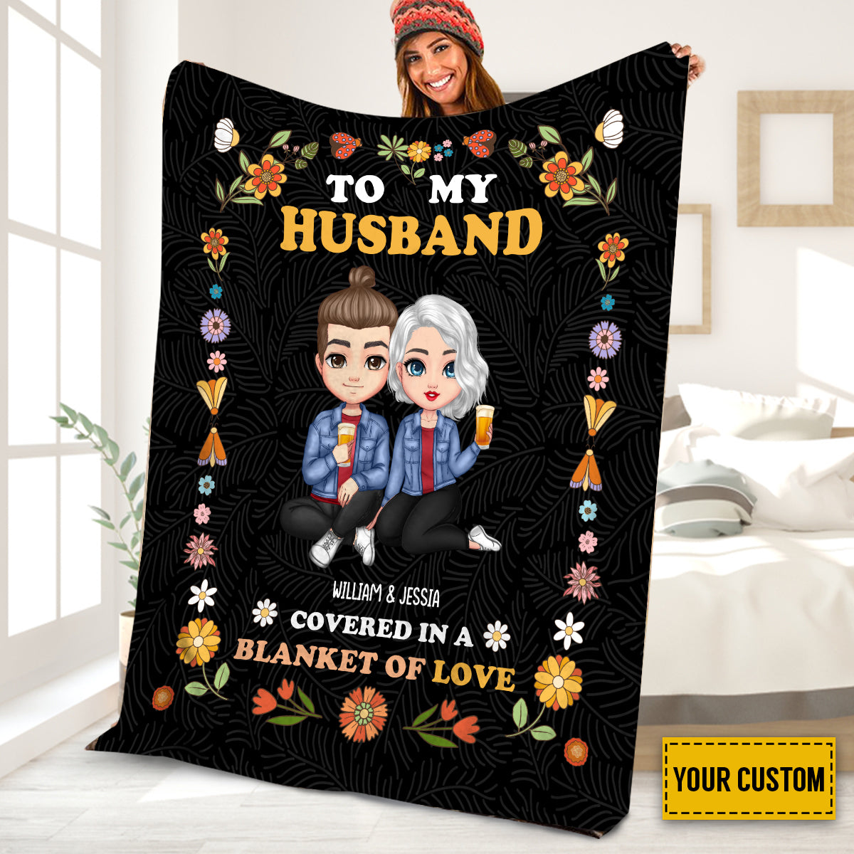 Petthouse | Personalized To My Husband Flee Blanket, Couple Covered In A Blanket Of Love, Happy Valentine's Day