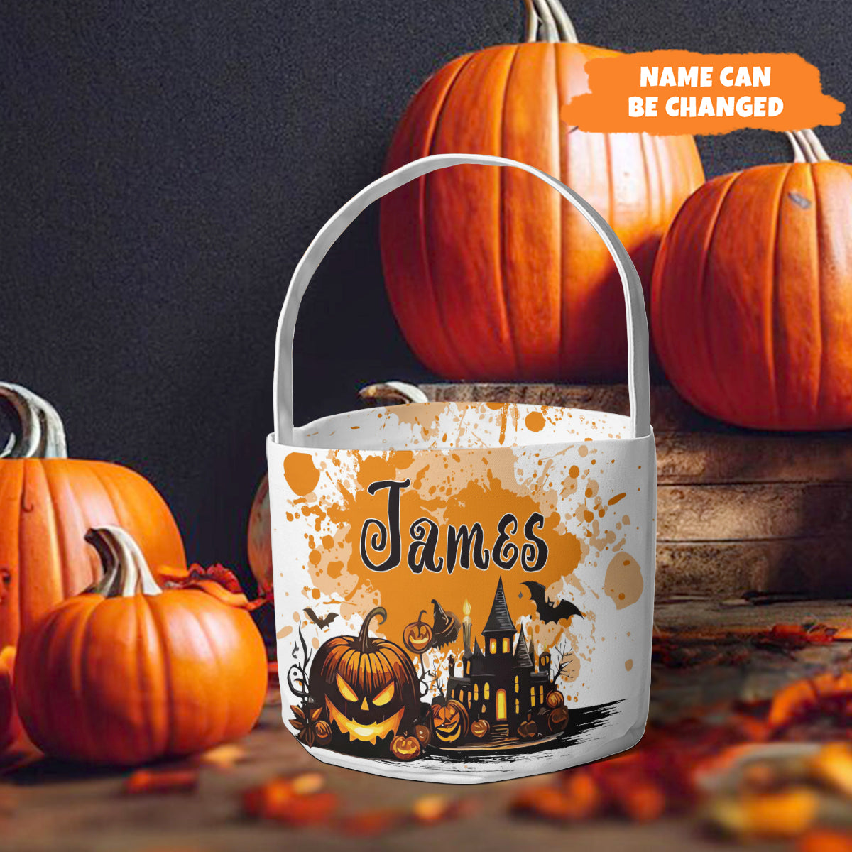 Petthouse | | Personalized Halloween Candy Bag, Pumpkin Witch Black Cat Castle Skeleton Ghost Basket