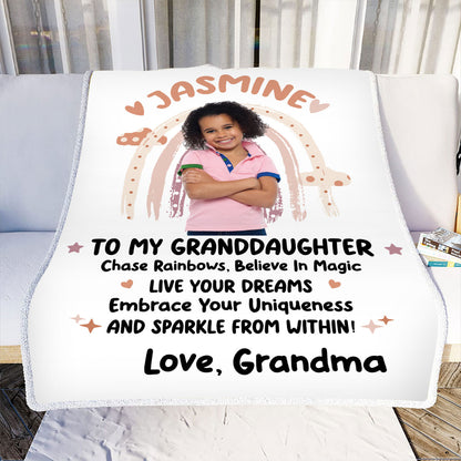 Petthouse | Customized To My Granddaughter Travel Blanket, Love Message Gifts From Grandparent, Chase Your Rainbows