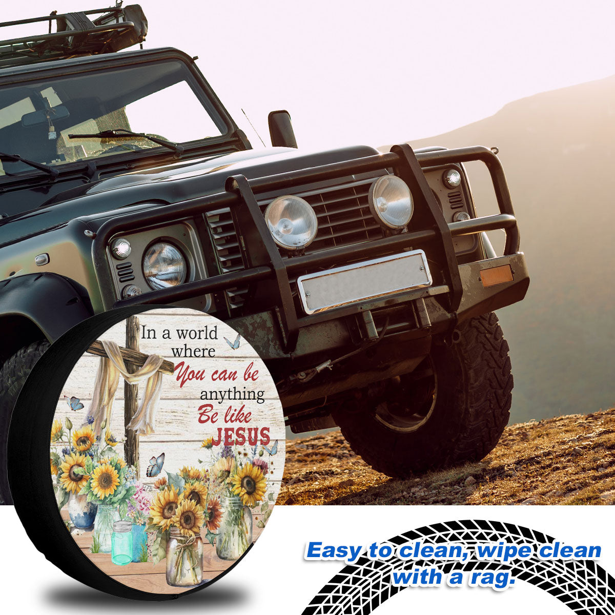 Petthouse | Jesus Cross Sunflower Farmhouse Custom Tire Cover Jesus Christian Religious Spare Tire Cover