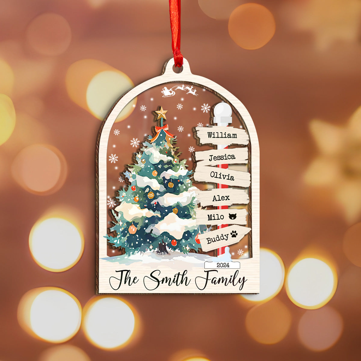 Petthouse | Personalized Family Christmas Ornament, Family 2024 Ornament, Xmas Ornament, Family Name Tree