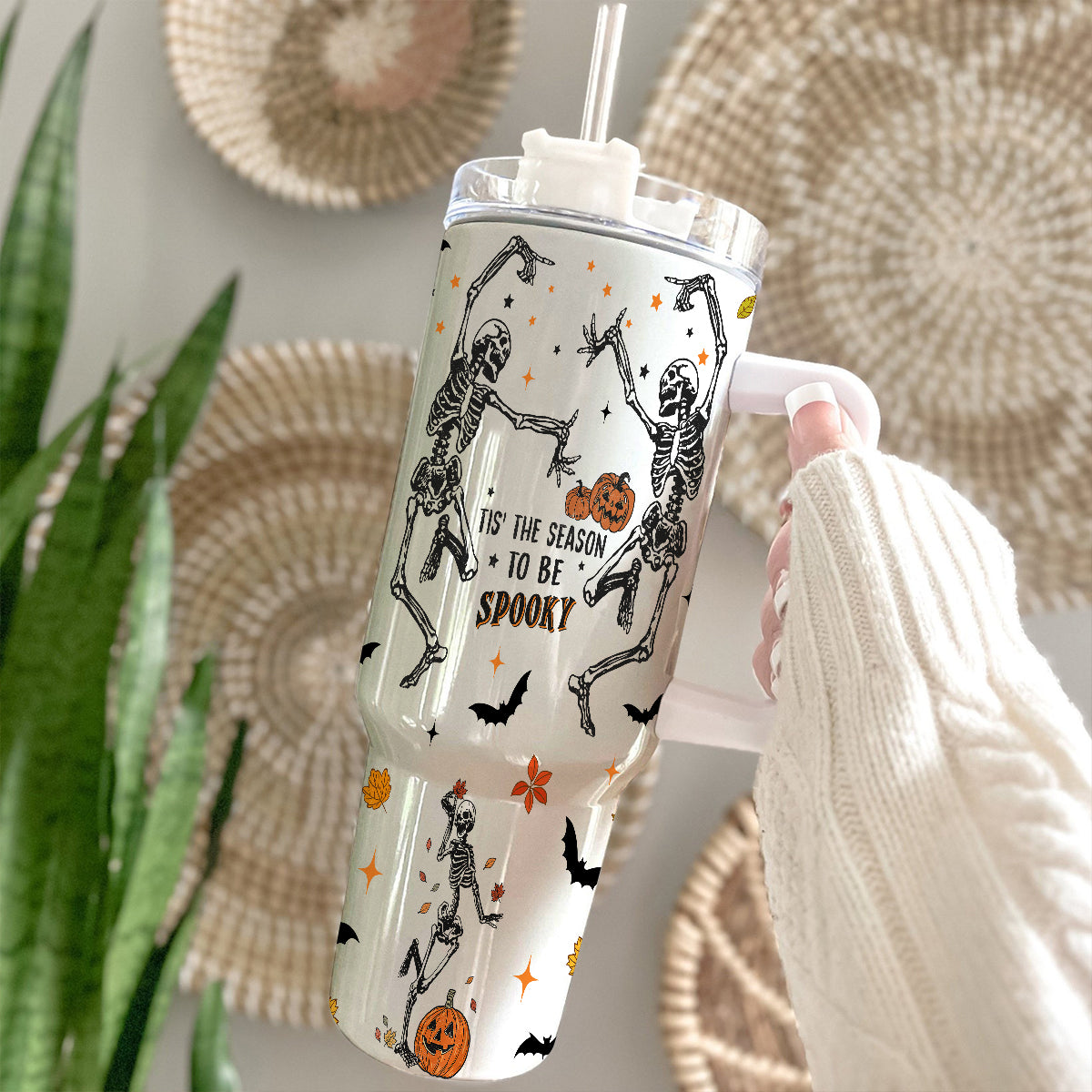 Petthouse | Tis' The Season To Be Spooky 40oz Tumbler, Skeleton Dancing Spooky Season, Skeleton Stay