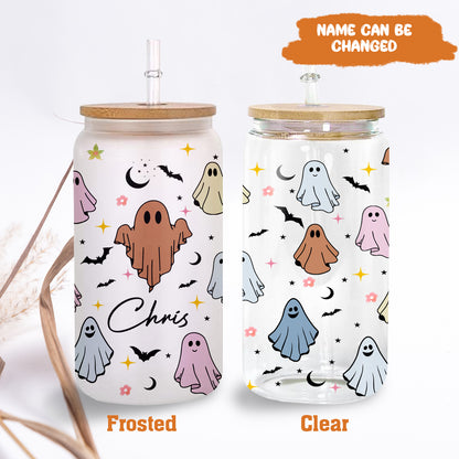 Petthouse | Personalized Halloween Ghost Glass Can, Cute Ghost Glass, Ice Coffee Cup, Spooky Season