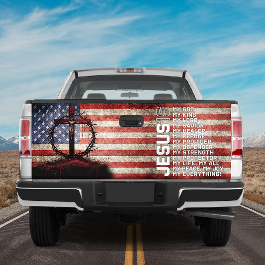 Petthouse | Jesus Cross American Flag Tailgate Wrap Jesus Is My Lord Tailgate Mural Catholic Men Gift Idea