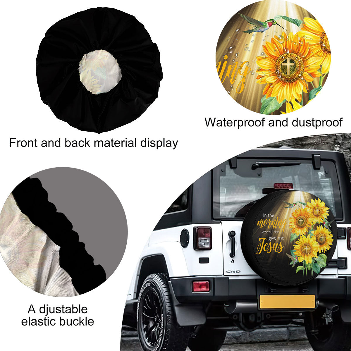 Petthouse | Hummingbird Sunflower Durable Tire Protector Jesus Lover In The Morning When Spare Tire Cover