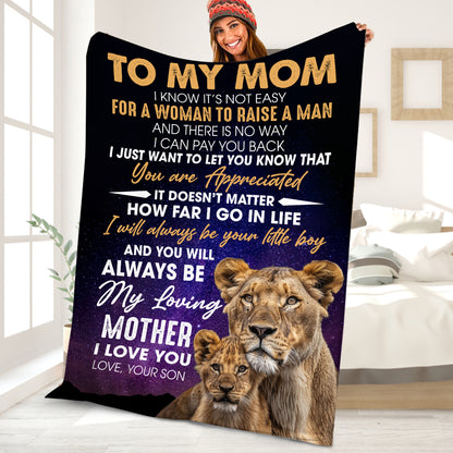 Petthouse | Happy Mother's Day Soft Blanket, Lion Mother And Baby Blanket, Letter From Son To Mom Blanket