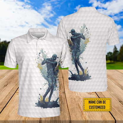 Petthouse | Customized Name Abstract Figure Of A Golfer Watercolor Polo Shirt Golfing Lover Gift