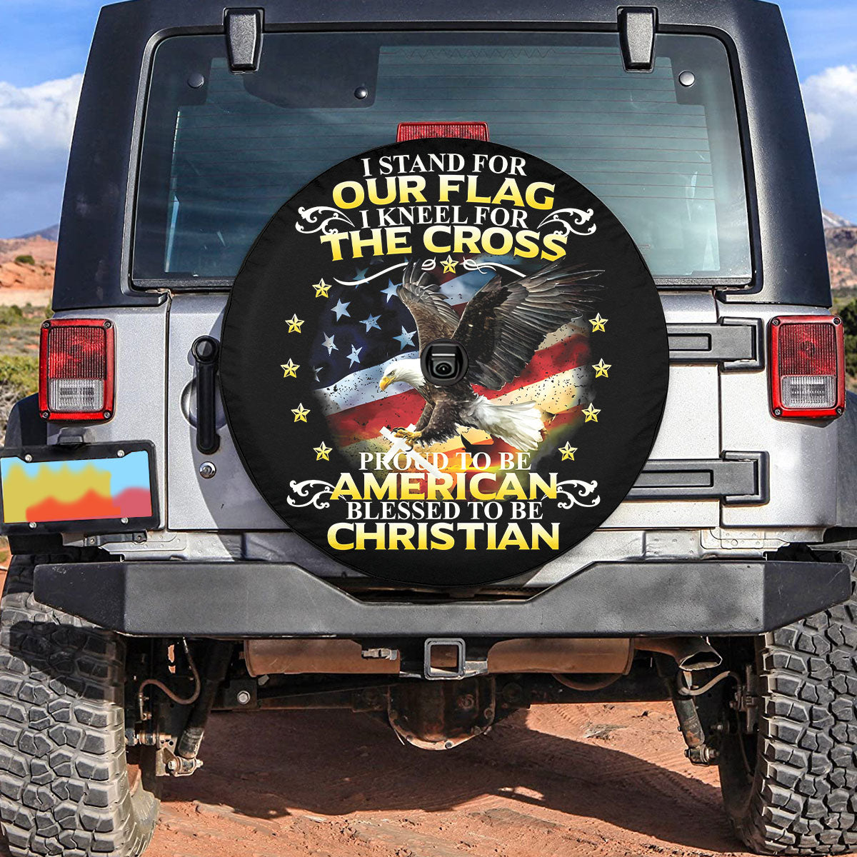 Petthouse | Eagle Usa Flag Kneel For The Cross Spare Wheel Cover Jesus Christian Car Tire Spare Tire Cover