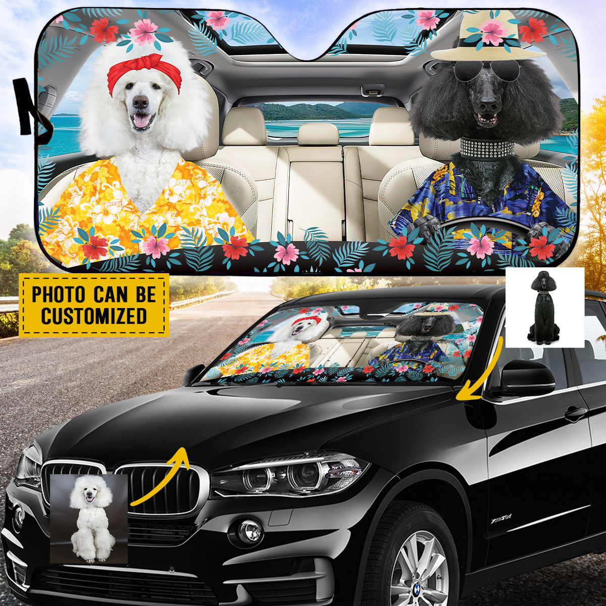 Petthouse | Poodle Dog Sunshade Hawaii Tropical Windshield Sun Shade Custom Photo Personalized Sun Shade