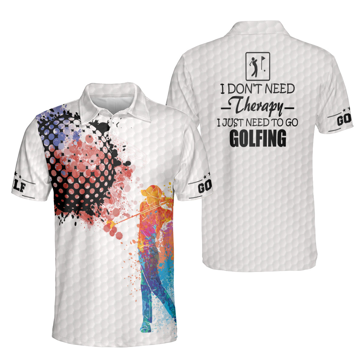 Petthouse | Colorful Golfer Men Polo Shirts Golfing Is Therapy Polo Style Shirt Golf Man Sports Shirt Golfing Lover