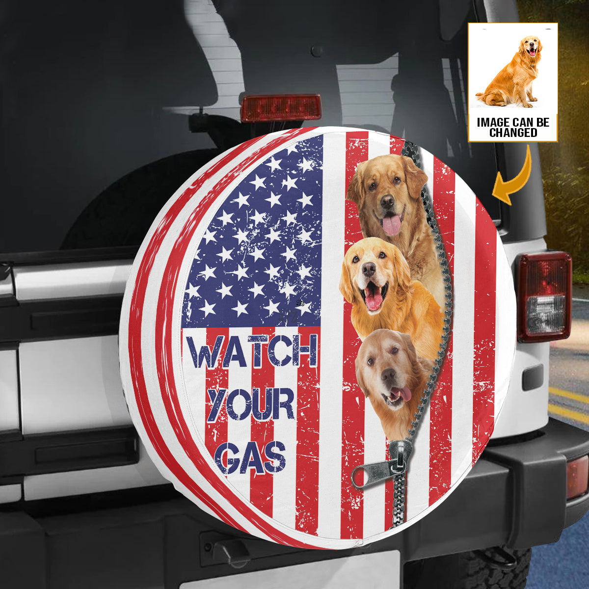 Petthouse | Customizable Golden Retriever Spare Tire Cover Watch Your Gas Funny Spare Wheel Cover Decor