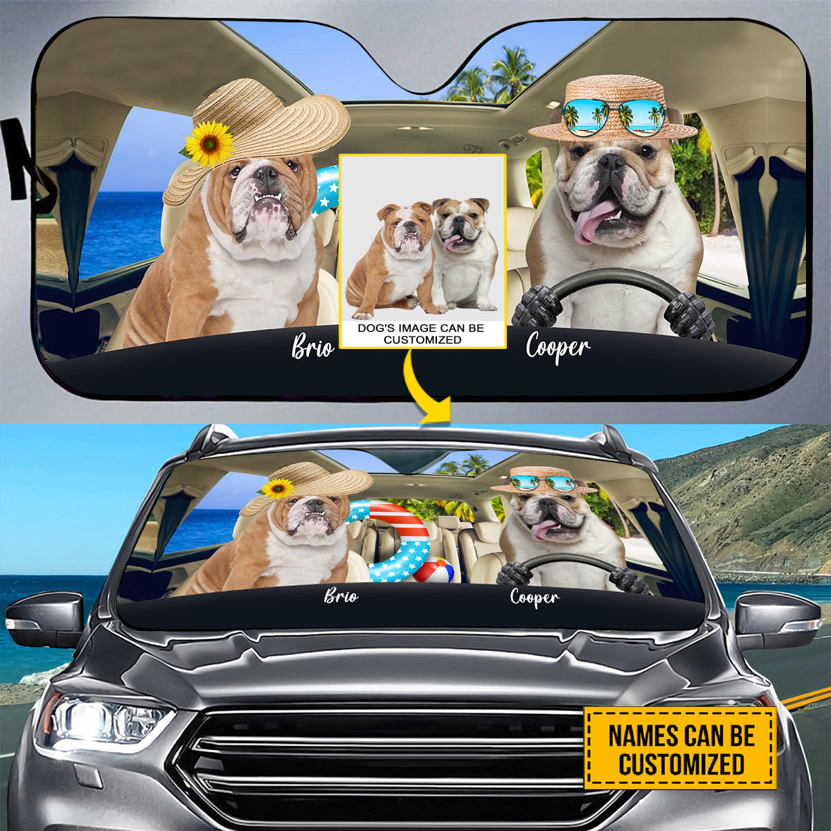 Petthouse | English Bulldog Go To Beach Sunshade Windshield Sun Shade Customized Sun Shade Dog Lovers