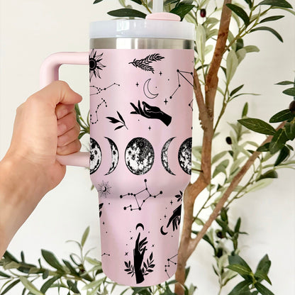 Petthouse | Blood Moon Phase 40oz Tumbler With Handle, Vintage Mysterious Vibes Tumbler, Halloween Cup