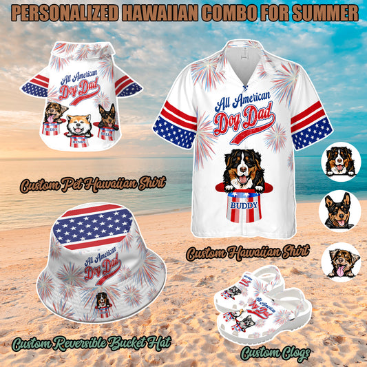 Petthouse | Personalized American Dog Dad Hawaiian Shirt, Dog 4th Of July Independence Day Shirt