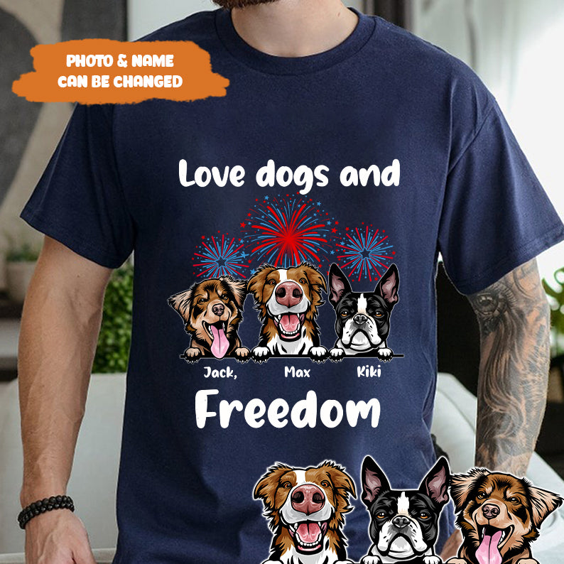 Petthouse | Custom 4th Of July Dog Shirt, Love Dogs And Freedom Shirt, Gift For Dog Mom Dog Dad