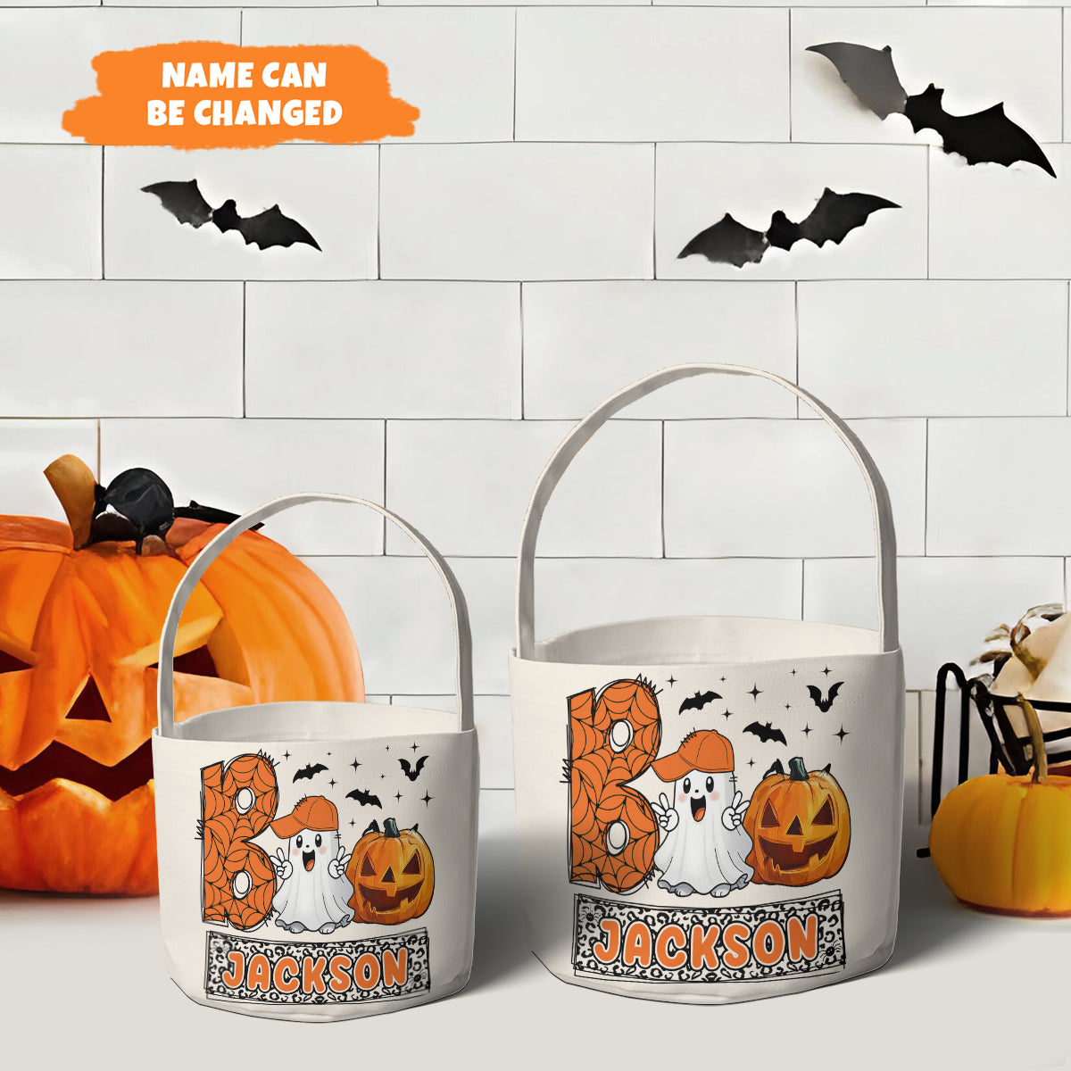 Petthouse | Personalized Boo Halloween Basket, Spooky Pumpkin Kid Bag, Trick Or Treat, Boo Candy Bag