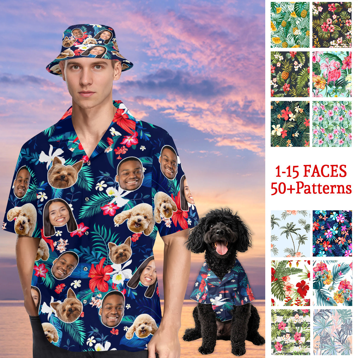 Petthouse | Custom Hawaiian Shirt Dog Cat Face Holiday Tropical Pattern, Bachelor Party Summer