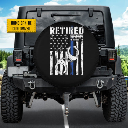 Petthouse | Customized Name Retired Police Officer Us Flag Cuffs Spare Tire Cover Police Pride Car Accessory