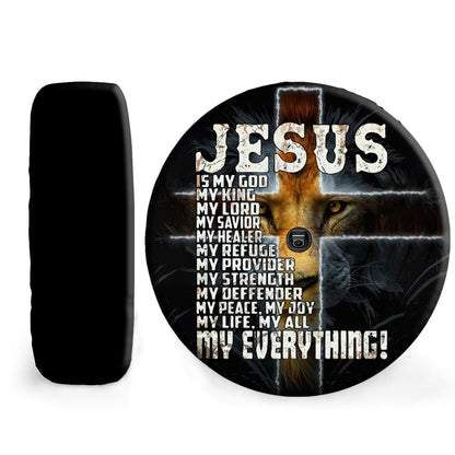 Petthouse | Lion Jesus Cross Durable Tire Protector Jesus Catholic Jesus Is My Everything Spare Tire Cover