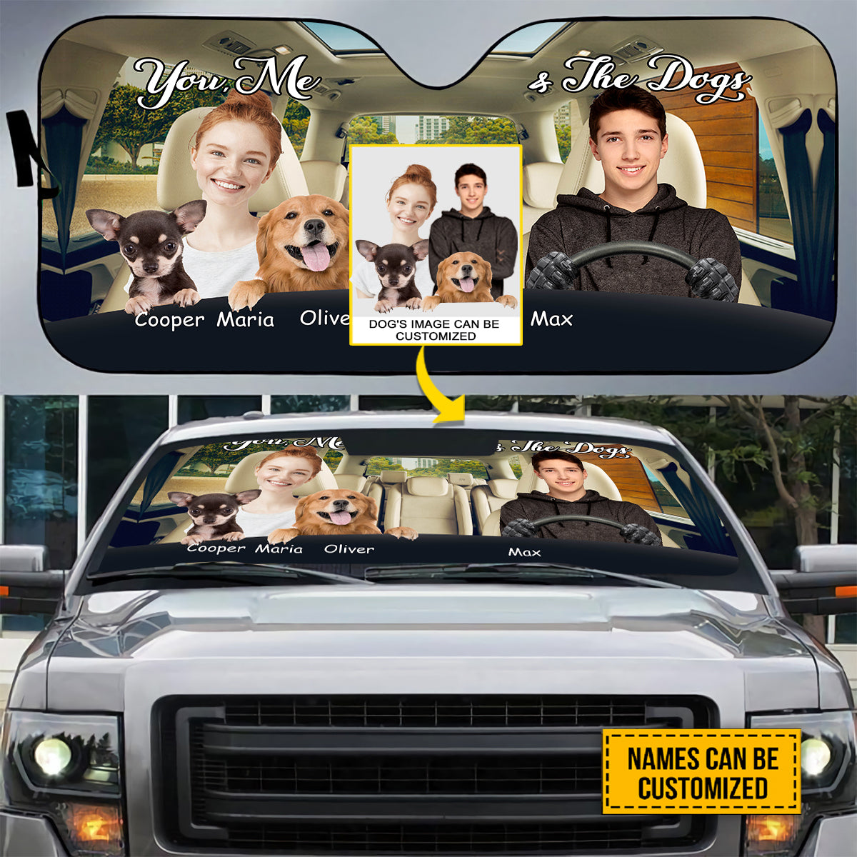 Petthouse | Dog Mom Dog Dad Customized Windshield Sun Shade With Pet's Photo You Me And The Dog