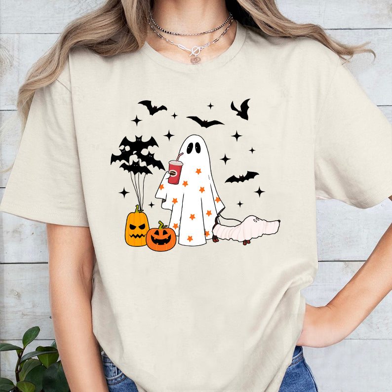 Petthouse | Halloween Ghost Dachshund Dog Shirt, Сute Ghost Dog Shirt, Women Halloween, Spooky Vibes