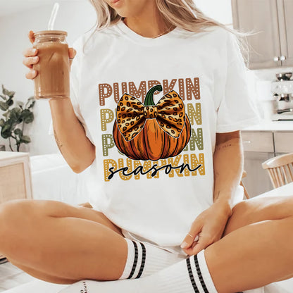 Petthouse | Pumpkin Season Leopard Bow Shirt, Fall Coquette Shirt, Fall Girl Pumpkin Season Shirt