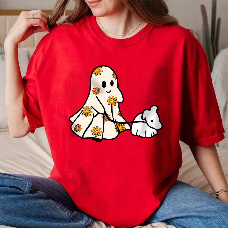 Petthouse | Funny Halloween Ghost Dog Walker Shirt, Cute Spooky Dog Shirt, Ghost And Dog Walking