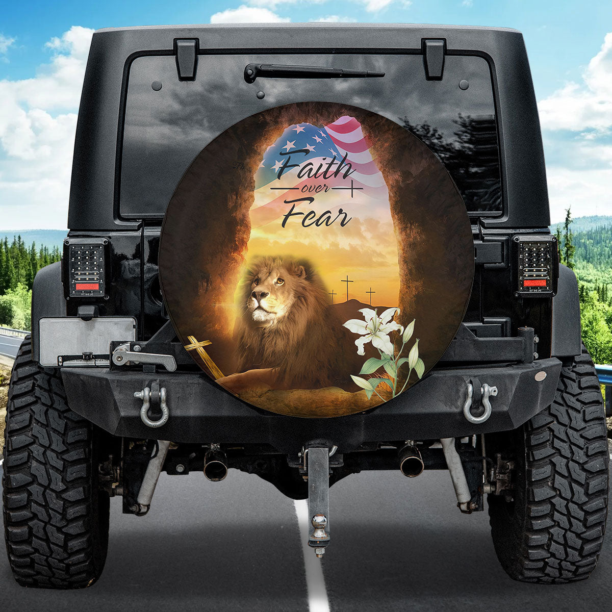 Petthouse | American Lion Of Judah Tire Protector Covers Jesus Christian Spare Tire Cover Faith Over Fear