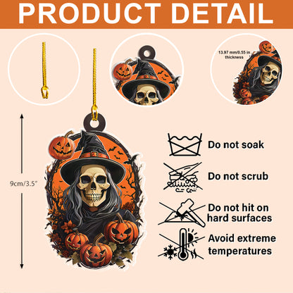 Petthouse | Witch Skull Halloween Ornament, Halloween Pumpkin Acrylic Ornament Hanging, Home Decor Gift