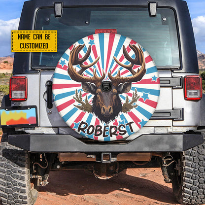 Petthouse | Customized Moose Head On American Patriotic Background Spare Tire Cover Hunting Season