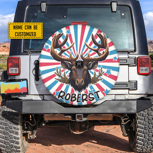 Petthouse | Customized Moose Head On American Patriotic Background Spare Tire Cover Hunting Season