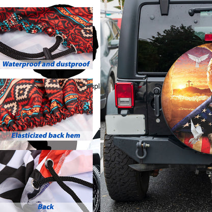 Petthouse | Jesus Hand Pull American Flag Wheel Tire Covers Jesus Christian Seasonal Tire Totes Universal Fit