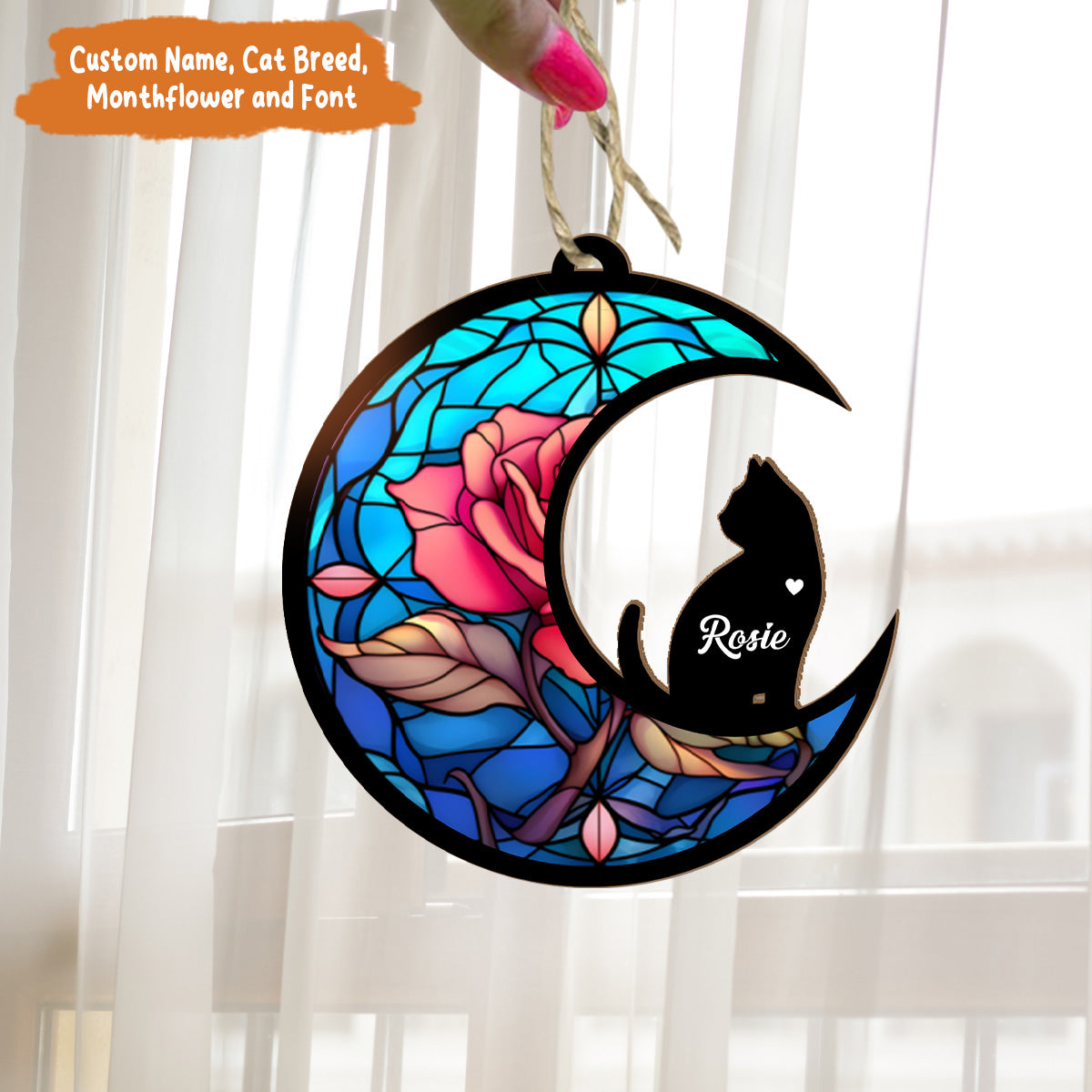 Petthouse | Custoomized Monthflower Pet Memorial Suncatcher, Loss Of Pet Sympathy, Cat Windows Hangings