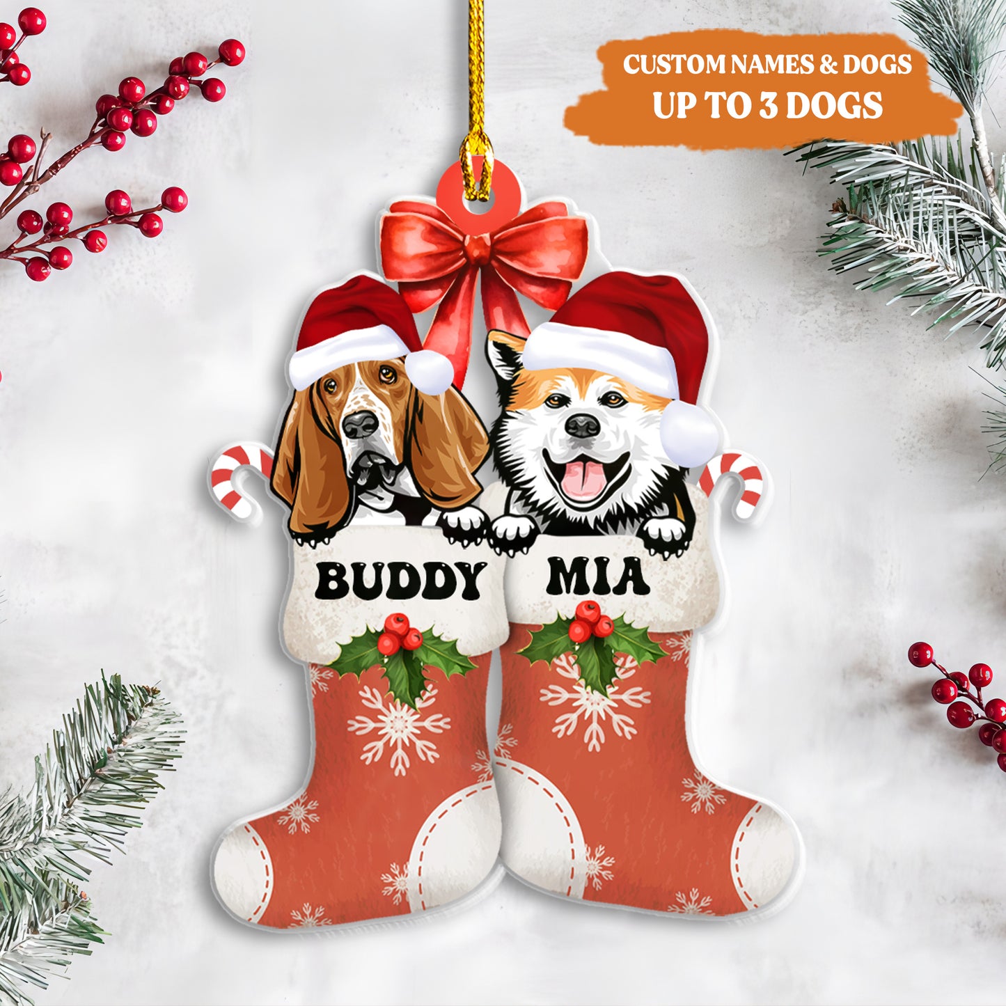 Petthouse | Personalized Dog Christmas Ornament, Cute Dog Stockings Xmas Ornament, Dog Breed Ornament