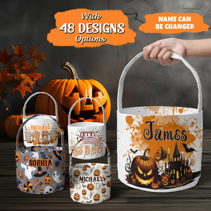 Petthouse | | Personalized Halloween Candy Bag, Pumpkin Witch Black Cat Castle Skeleton Ghost Basket