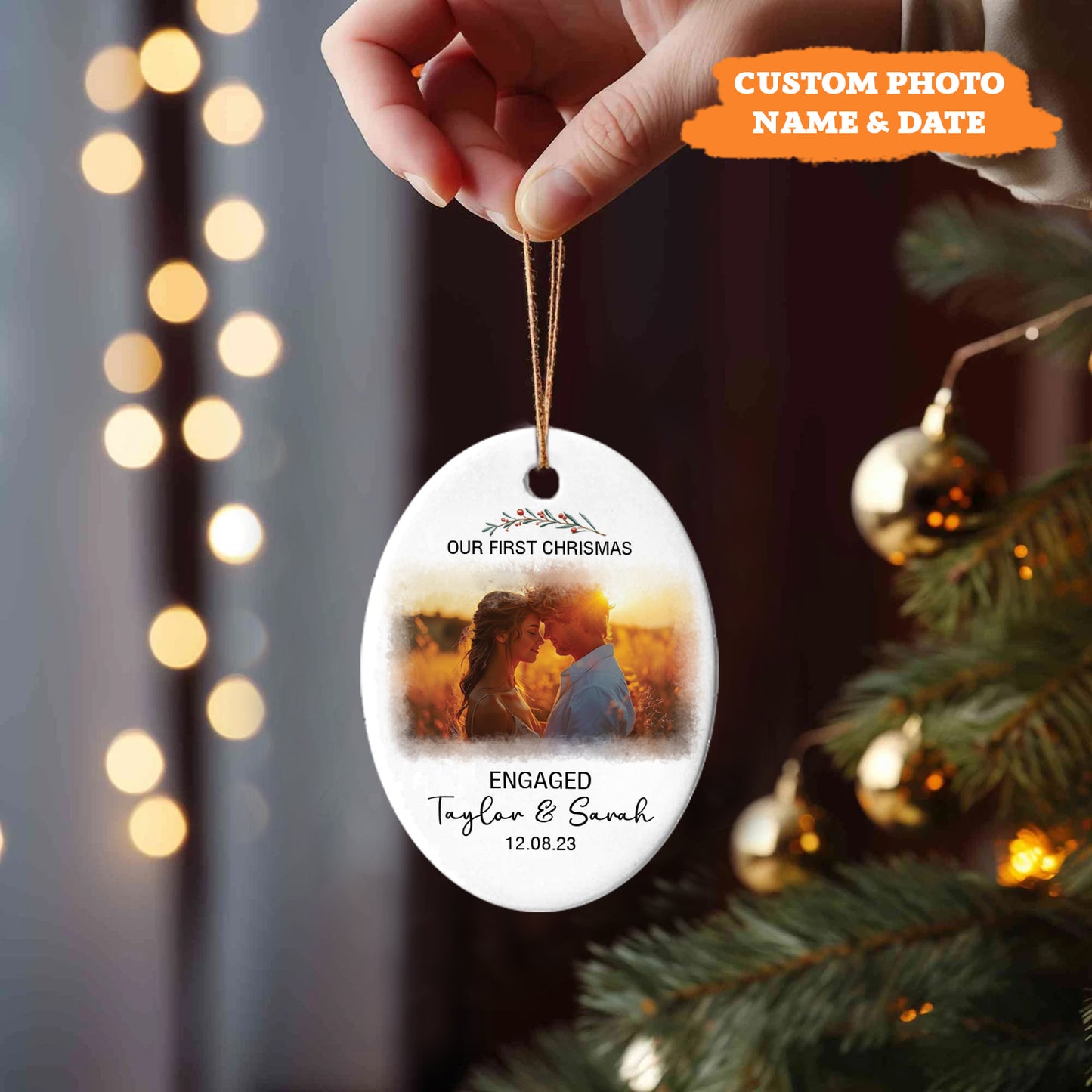 Petthouse | Personalized Engagement Christmas Ornament, Our First Christmas Keepsake, Xmas Ornament