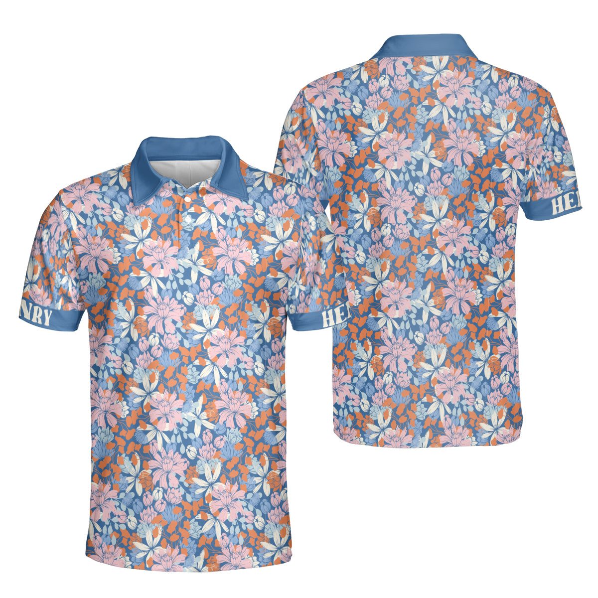 Petthouse | Customized Name Floral Seamless Tropical Pattern Polo Shirt Flower Floral Plants Sport Shirt Gift For Daddy