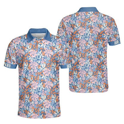 Petthouse | Customized Name Floral Seamless Tropical Pattern Polo Shirt Flower Floral Plants Sport Shirt Gift For Daddy