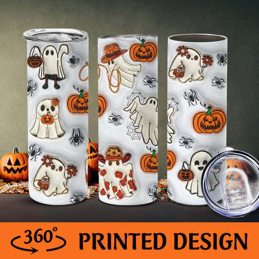 Petthouse | Spooky Season Halloween 3d Inflated Effect Skinny Tumbler, Halloween Spooky Sublimation