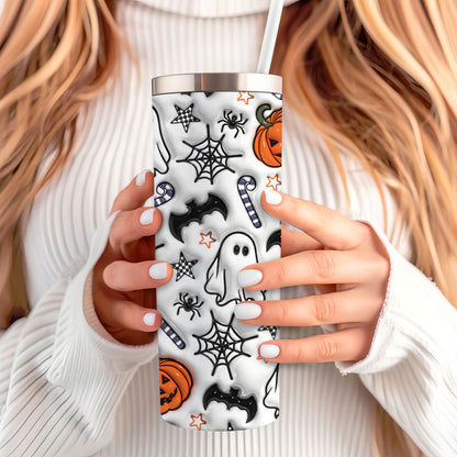 Petthouse | Cute Spooky Inflated 3D Skinny Tumbler, Spooky Ghosts And Pumpkins Cup Halloween Tumbler