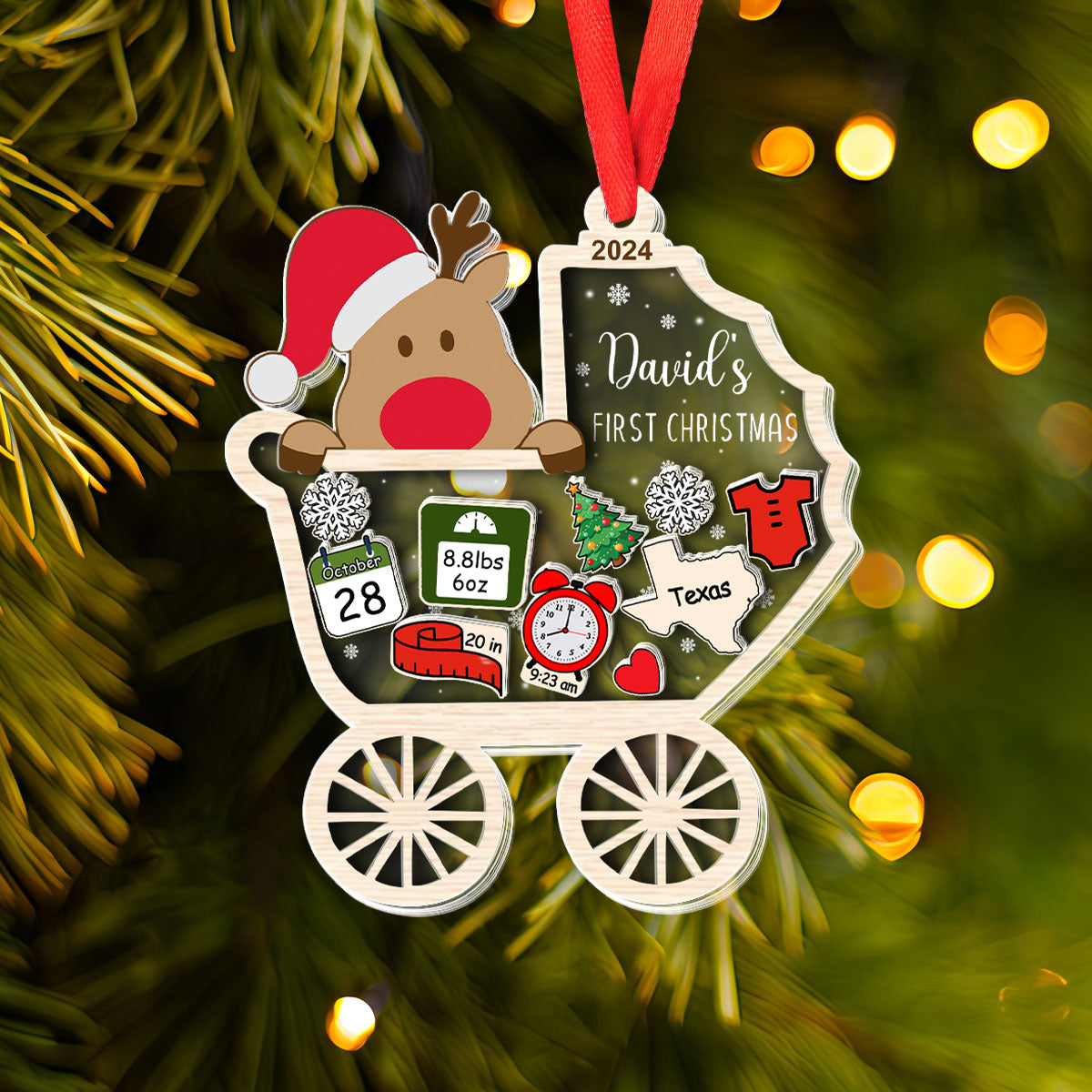 Petthouse | Personalized Baby's First Christmas Ornament 2024, New Baby Xmas Gift, 4d Shake Babies Ornament